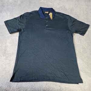 AXIST Mens L Polo Shirt Blue‎ Green Mercerized Cotton Micro Pattern AK2266 NWT